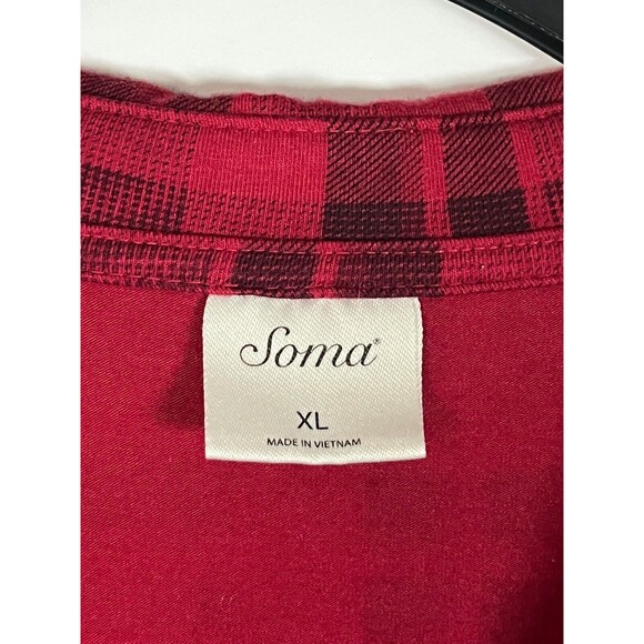 Soma Buffalo Plaid Pajama Set Stretch Red Black Size XL Button Up Collar Pants - Picture 4 of 16